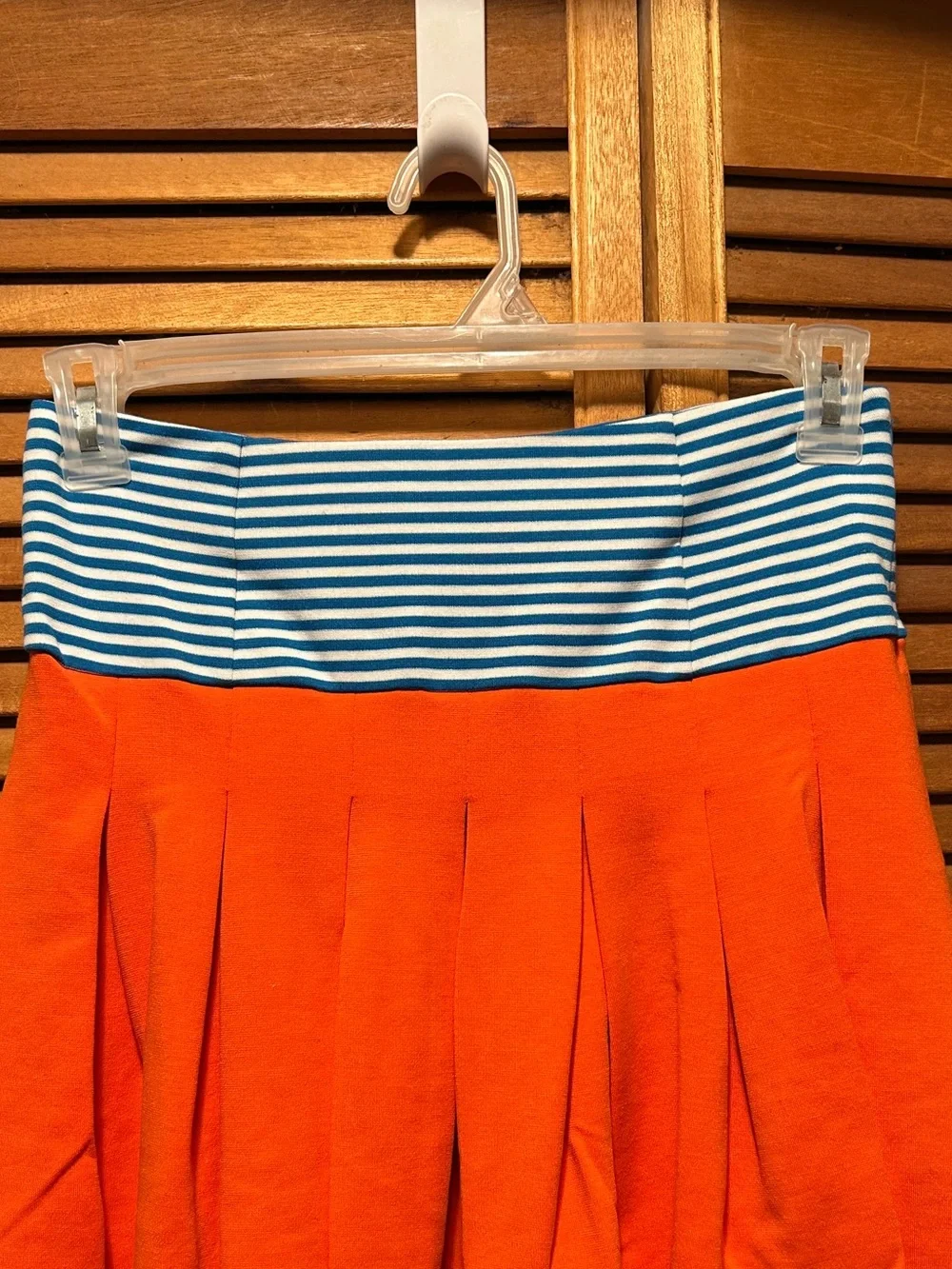 Christine & Taylor Striped Waist Orange Pleated Knit Skirt